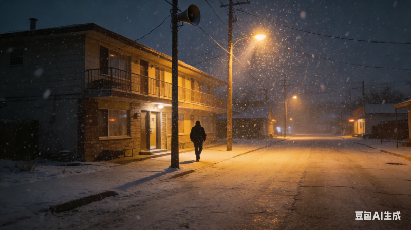 晚饭后小镇的雪景